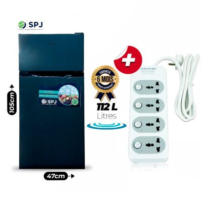 Pack Réfrigérateur double porte SPJ 112 Litres - RF-140C - Gris + Rallonge électrique MeWe à 4 prises avec interrupteurs individuels (offerte) - Garantie 6 mois