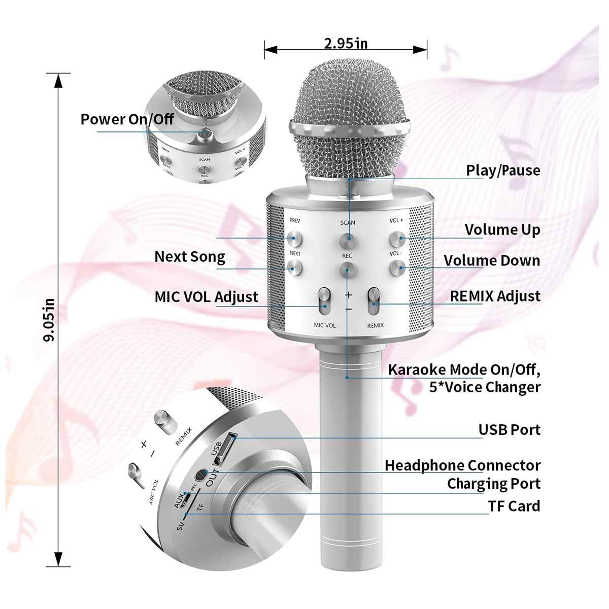 Microphone de karaoké sans fil Bluetooth-Microphone pour enfants rechargeable | Glotelho Cameroun